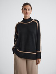 Reiss Black/Camel Geo Casual Wool Contrast Funnel Neck Jumper - Image 4 of 5