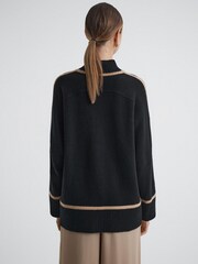 Reiss Black/Camel Geo Casual Wool Contrast Funnel Neck Jumper - Image 5 of 5