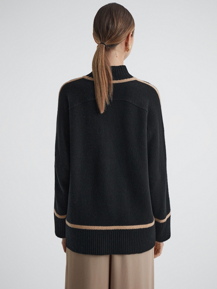 Reiss Black/Camel Geo Casual Wool Contrast Funnel Neck Jumper - Image 5 of 5