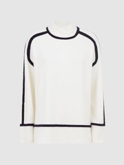 Reiss Ivory/Black Geo Casual Wool Contrast Funnel Neck Jumper - Image 2 of 5