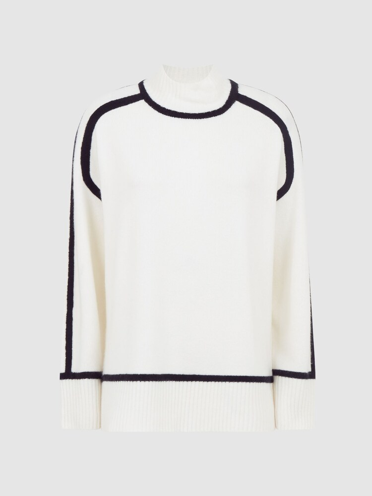 Reiss Ivory/Black Geo Casual Wool Contrast Funnel Neck Jumper - Image 2 of 5