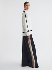 Reiss Ivory/Black Geo Casual Wool Contrast Funnel Neck Jumper - Image 3 of 5