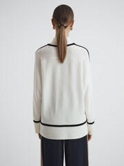 Reiss Ivory/Black Geo Casual Wool Contrast Funnel Neck Jumper - Image 5 of 5