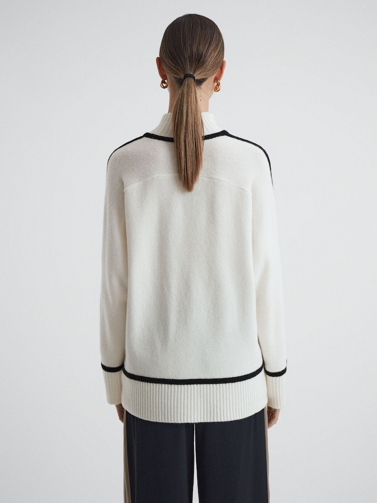 Reiss Ivory/Black Geo Casual Wool Contrast Funnel Neck Jumper - Image 5 of 5