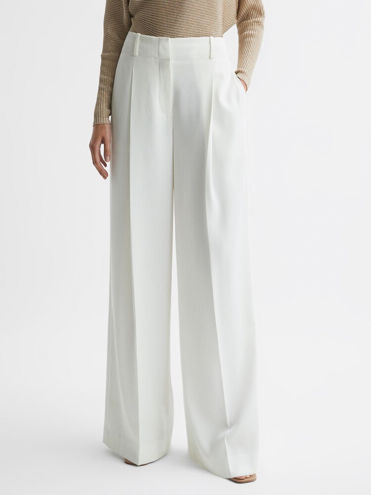 Reiss White Lillie Mid Rise Wide Leg Trousers - Image 1 of 5
