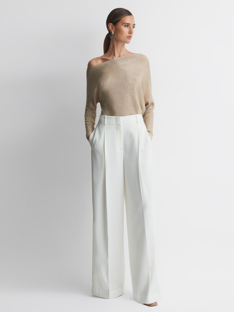 Reiss White Lillie Mid Rise Wide Leg Trousers - Image 2 of 5