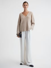 Reiss Nude Margot Ribbed Jumper - Image 1 of 5