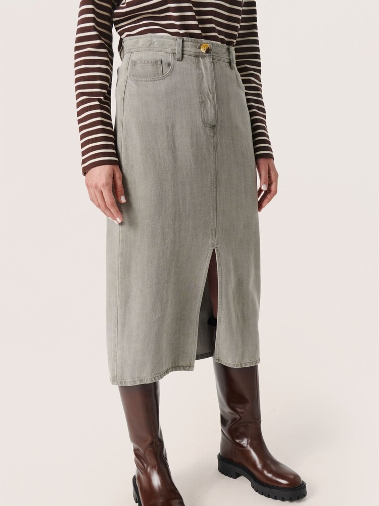 Soaked in Luxury Grey Friday Midi Length Denim Skirt - Image 1 of 6