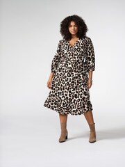 ONLY Curve Brown 3/4 Sleeve Wrap Midi Dress - Image 1 of 6