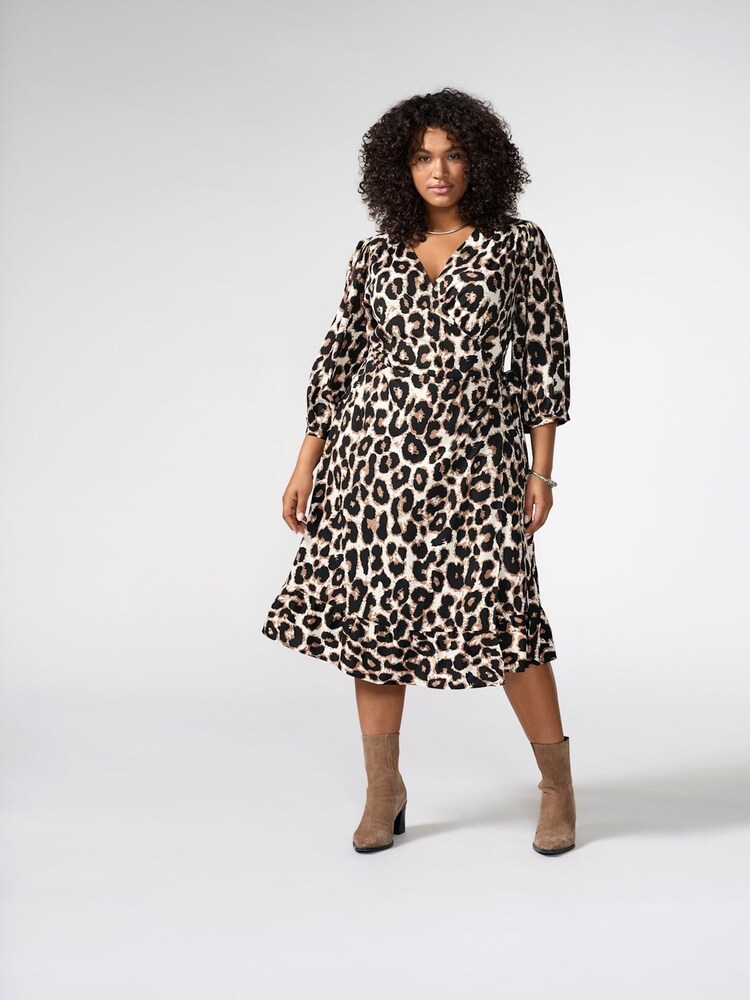 ONLY Curve Brown 3/4 Sleeve Wrap Midi Dress - Image 1 of 6
