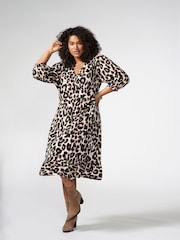 ONLY Curve Brown 3/4 Sleeve Wrap Midi Dress - Image 2 of 6