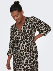 ONLY Curve Brown 3/4 Sleeve Wrap Midi Dress - Image 5 of 6