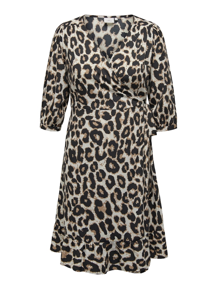 ONLY Curve Brown 3/4 Sleeve Wrap Midi Dress - Image 6 of 6
