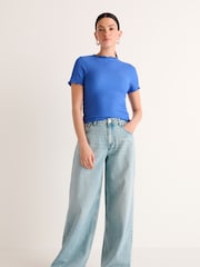 Mid Blue Print 100% Cotton Wide Leg Jeans - Image 1 of 5