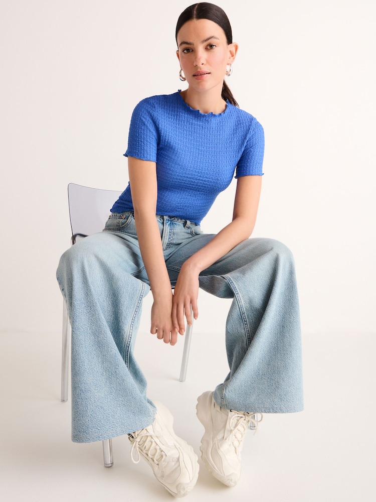 Mid Blue Print 100% Cotton Wide Leg Jeans - Image 2 of 5