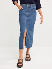 Mid Blue 100% Cotton Split Front Denim Midi Skirt - Image 3 of 5