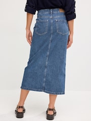 Mid Blue 100% Cotton Split Front Denim Midi Skirt - Image 4 of 5