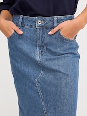 Mid Blue 100% Cotton Split Front Denim Midi Skirt - Image 5 of 5