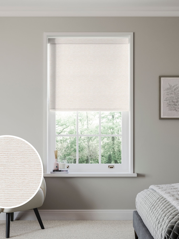 Beige Natural Textured Plain Made to Measure Blackout Roller Blind - Image 1 of 6