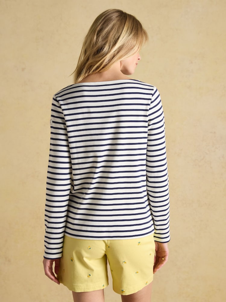 Joules Harbour Cream & Navy Striped Boat Neck Breton Top - Image 2 of 7