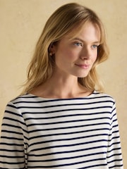 Joules Harbour Cream & Navy Striped Boat Neck Breton Top - Image 3 of 7