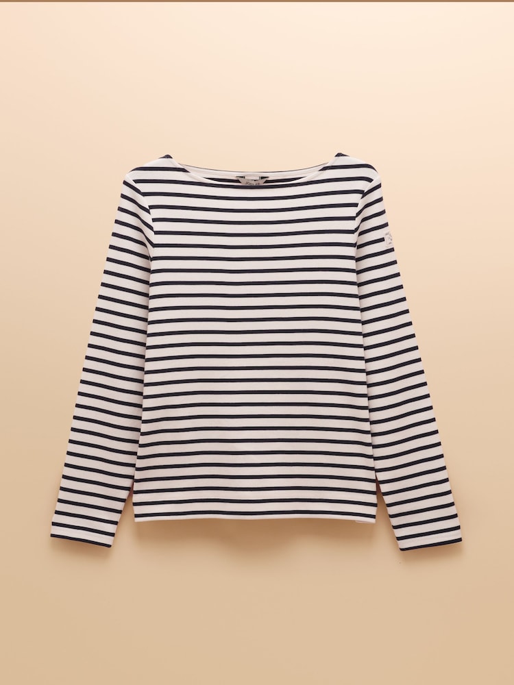 Joules Harbour Cream & Navy Striped Boat Neck Breton Top - Image 7 of 7