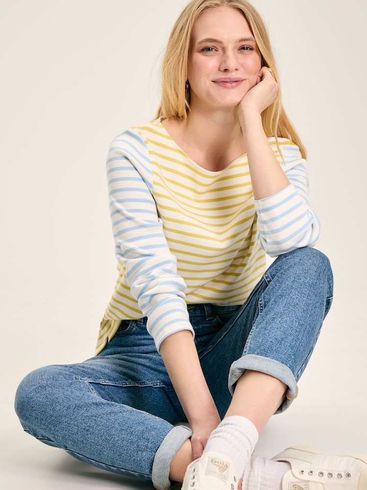 Joules New Harbour Yellow & Blue Striped Boat Neck Breton Top - Image 1 of 7