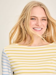 Joules New Harbour Yellow & Blue Striped Boat Neck Breton Top - Image 3 of 7
