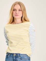 Joules New Harbour Yellow & Blue Striped Boat Neck Breton Top - Image 5 of 7