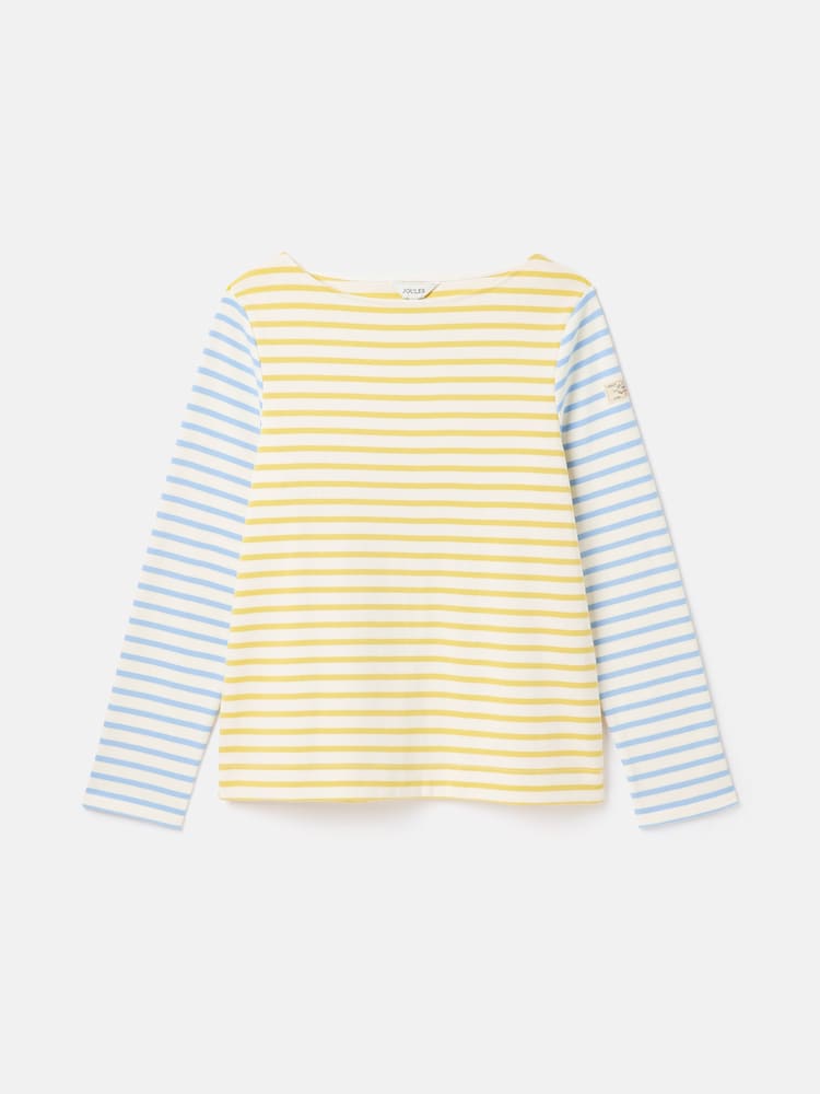 Joules New Harbour Yellow & Blue Striped Boat Neck Breton Top - Image 7 of 7