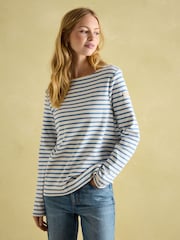 Joules New Harbour Cream & Blue Striped Boat Neck Breton Top - Image 1 of 7