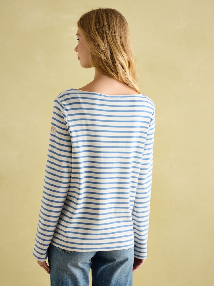 Joules New Harbour Cream & Blue Striped Boat Neck Breton Top - Image 2 of 7