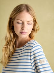 Joules New Harbour Cream & Blue Striped Boat Neck Breton Top - Image 3 of 7