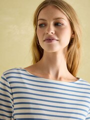 Joules New Harbour Cream & Blue Striped Boat Neck Breton Top - Image 5 of 7