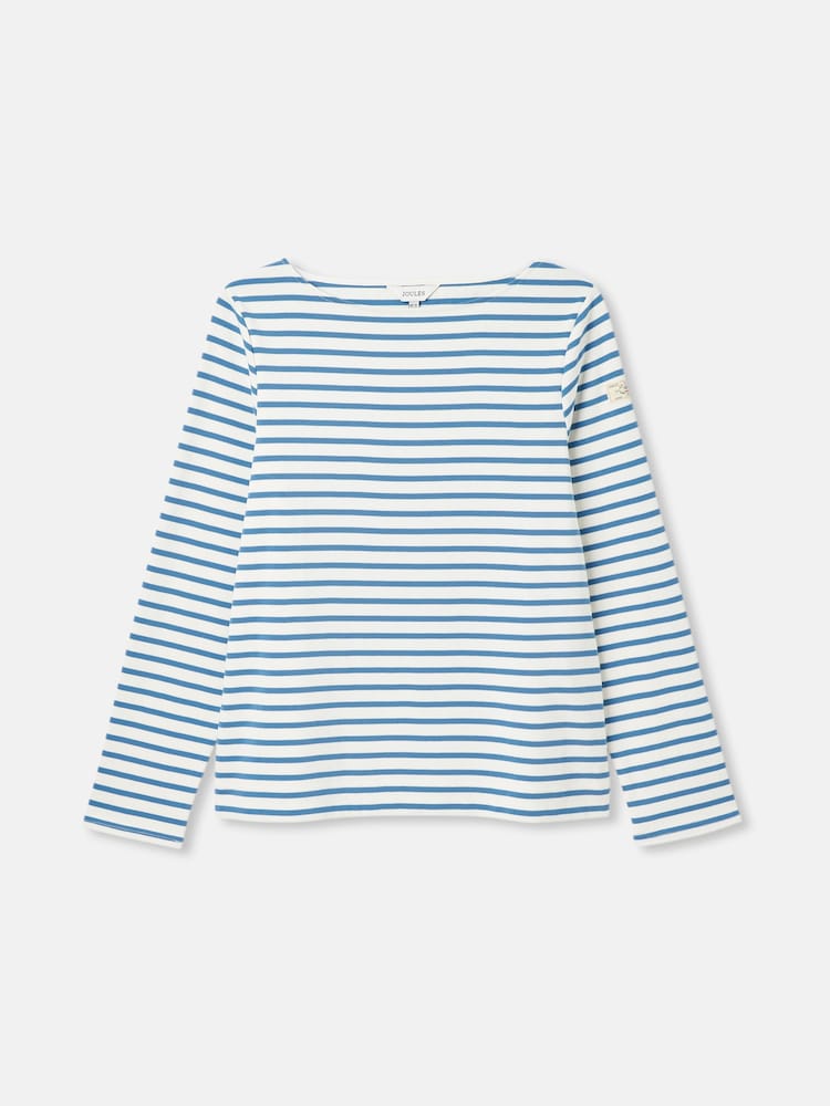 Joules New Harbour Cream & Blue Striped Boat Neck Breton Top - Image 7 of 7