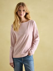 Joules New Harbour Cream & Pink Striped Boat Neck Breton Top - Image 1 of 6