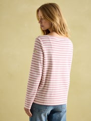 Joules New Harbour Cream & Pink Striped Boat Neck Breton Top - Image 2 of 6