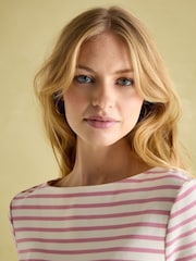 Joules New Harbour Cream & Pink Striped Boat Neck Breton Top - Image 4 of 6