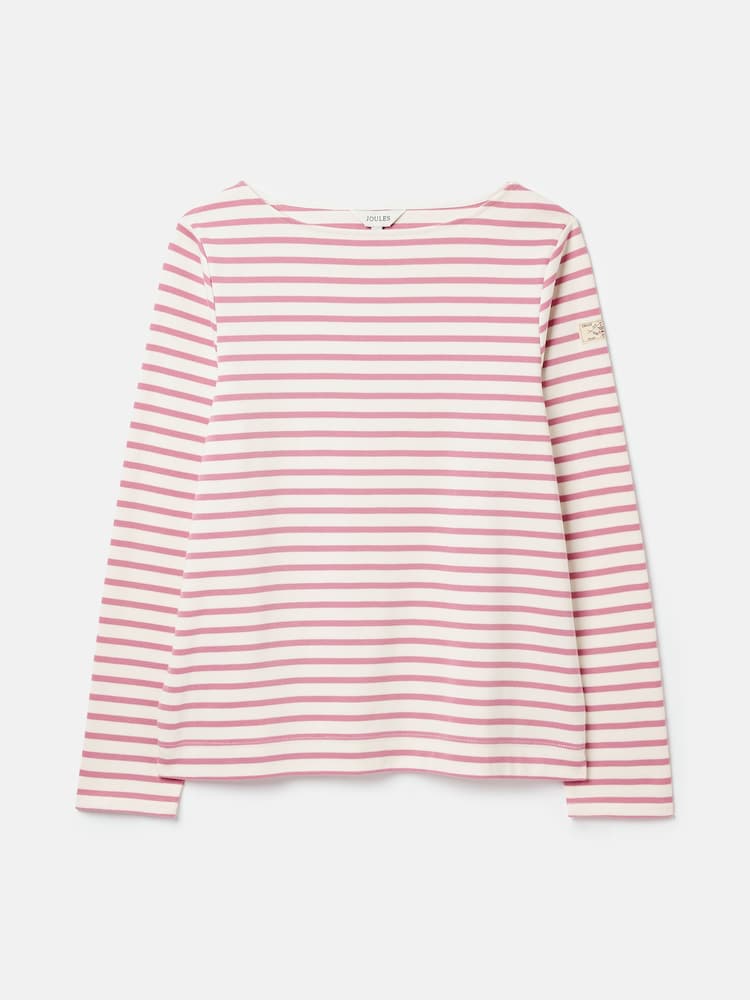 Joules New Harbour Cream & Pink Striped Boat Neck Breton Top - Image 6 of 6