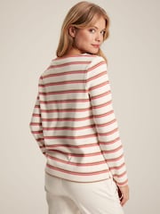 Joules New Harbour Pink & Tan Striped Boat Neck Breton Top - Image 2 of 6