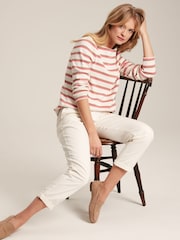Joules New Harbour Pink & Tan Striped Boat Neck Breton Top - Image 3 of 6