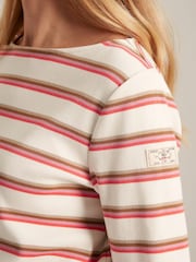 Joules New Harbour Pink & Tan Striped Boat Neck Breton Top - Image 5 of 6