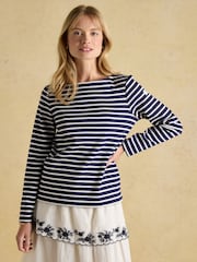 Joules Harbour Navy & White Striped Boat Neck Breton Top - Image 1 of 8