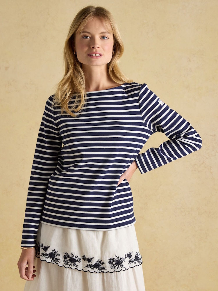 Joules Harbour Navy & White Striped Boat Neck Breton Top - Image 1 of 8