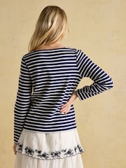 Joules Harbour Navy & White Striped Boat Neck Breton Top - Image 2 of 8