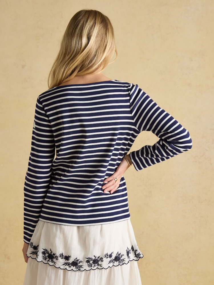 Joules Harbour Navy & White Striped Boat Neck Breton Top - Image 2 of 8
