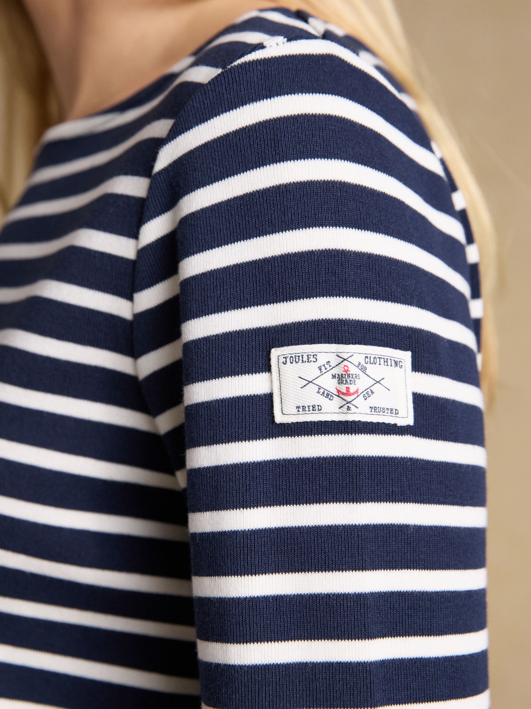 Buy Joules Harbour Navy & White Long Sleeve Striped Boat Neck