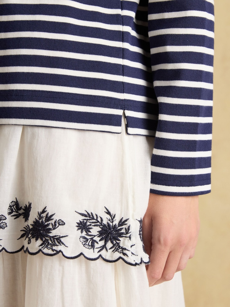 Joules Harbour Navy & White Striped Boat Neck Breton Top - Image 4 of 8