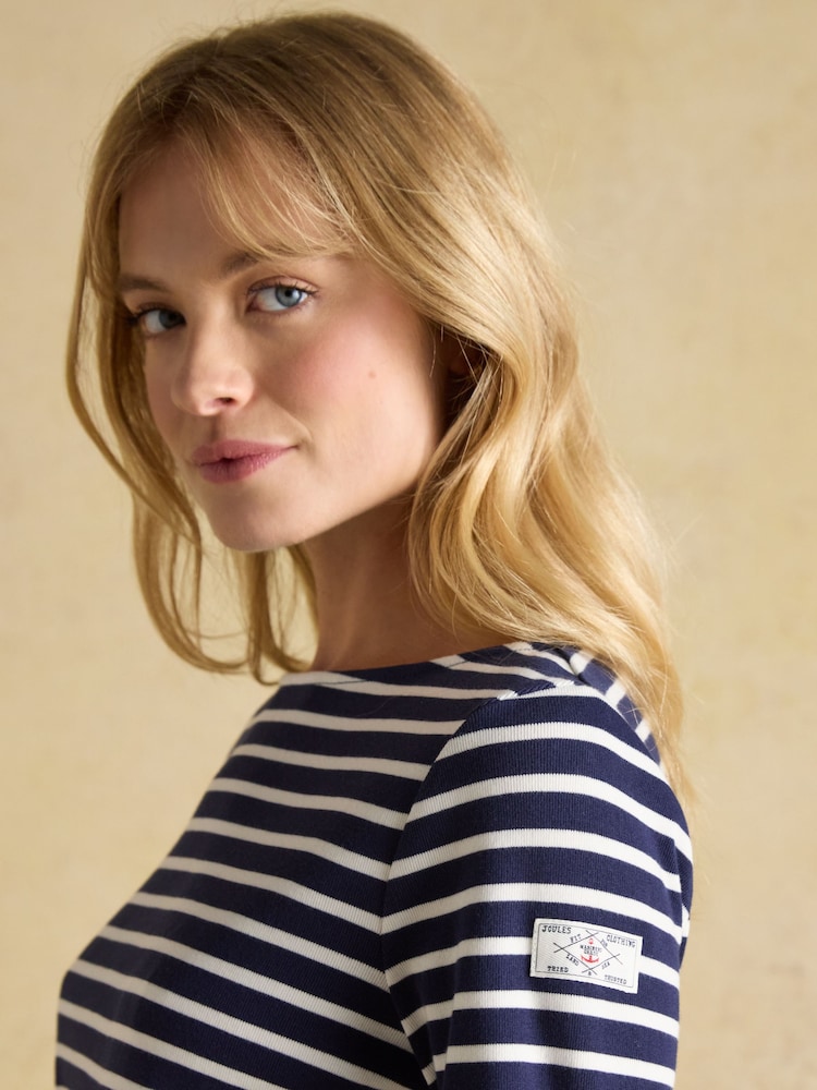 Joules Harbour Navy & White Striped Boat Neck Breton Top - Image 6 of 8