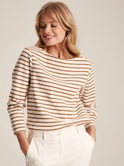 Joules New Harbour Cream & Tan Striped Boat Neck Breton Top - Image 1 of 6